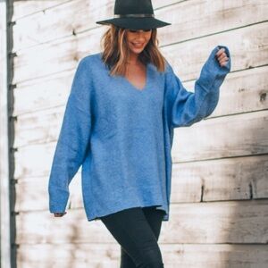 Something Navy Blue acrylic wool blend luxury v neck sweater xxs